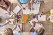 high-angle-view-drawing-kids